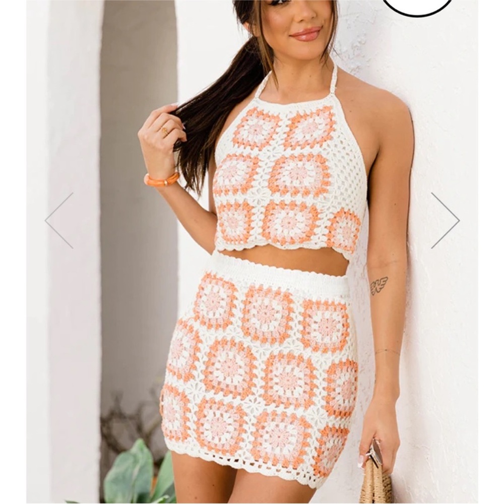 Pink Lily Crochet Skirt Set